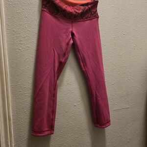 Lululemon Athletica Pink Leggings Reversable with Red Patterned Waistband